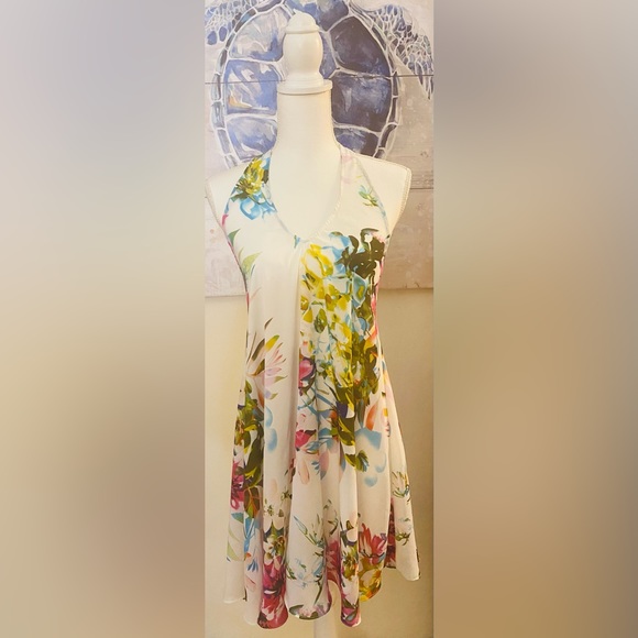 Venus Chiffon Coverup Dress Halter High Low Tropical/Floral Print XS - Picture 1 of 8